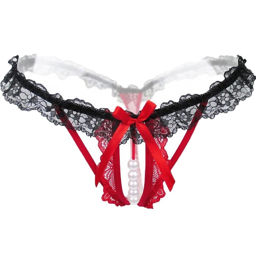 NWT Letrista Red and black very sexy lace panty with faux pearls